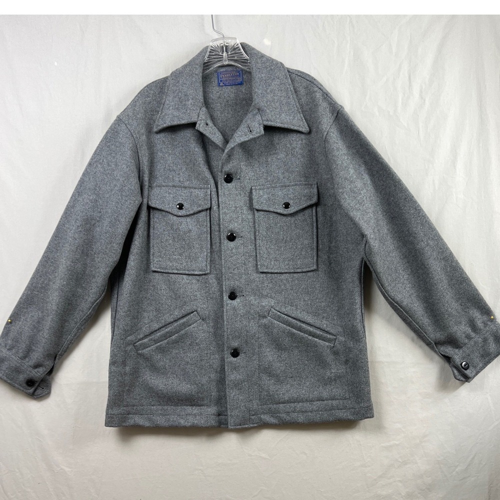 Pendleton Wool Mackinaw Cruiser Coat Mens M Gray Vintage 80s USA Button Front